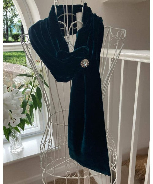 Classic Silk Velvet Scarf Teal Diamante