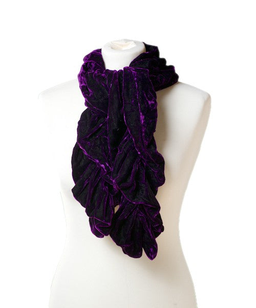 Ruffle Silk Velvet Scarf Purple